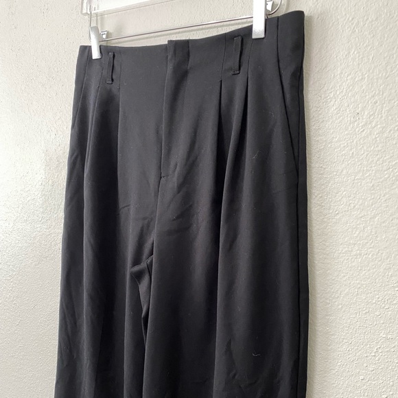 Womens Black Wide Leg Pleated Lounge Dress Pants - Picture 4 of 8